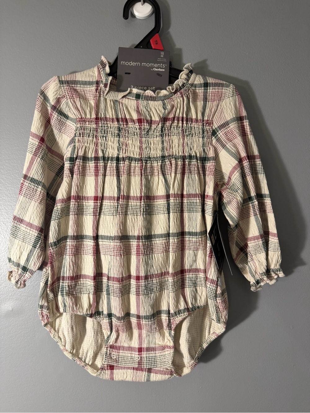 modern moments Plaid Cream & Burgundy Baby Girl Matching Set